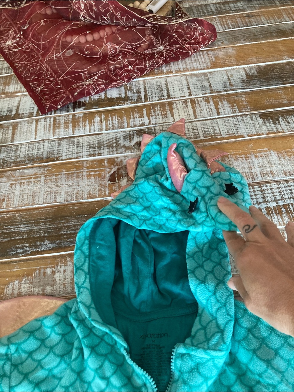 Xhilaration Teal Mermaid-Scale Hooded Zip Jacket